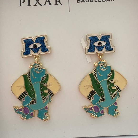 🎓 Monsters University Sulley Drop Earrings Green, Gold | Pixar x BaubleBar | NWT - Picture 4 of 4